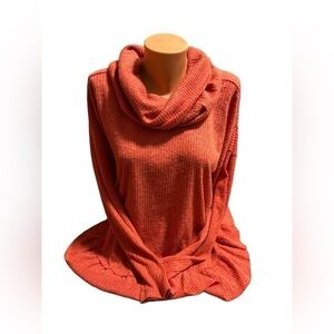 Maeve Anthropologie Winterscape Orange Cowl Neck Peplum Sweater Top Size Small